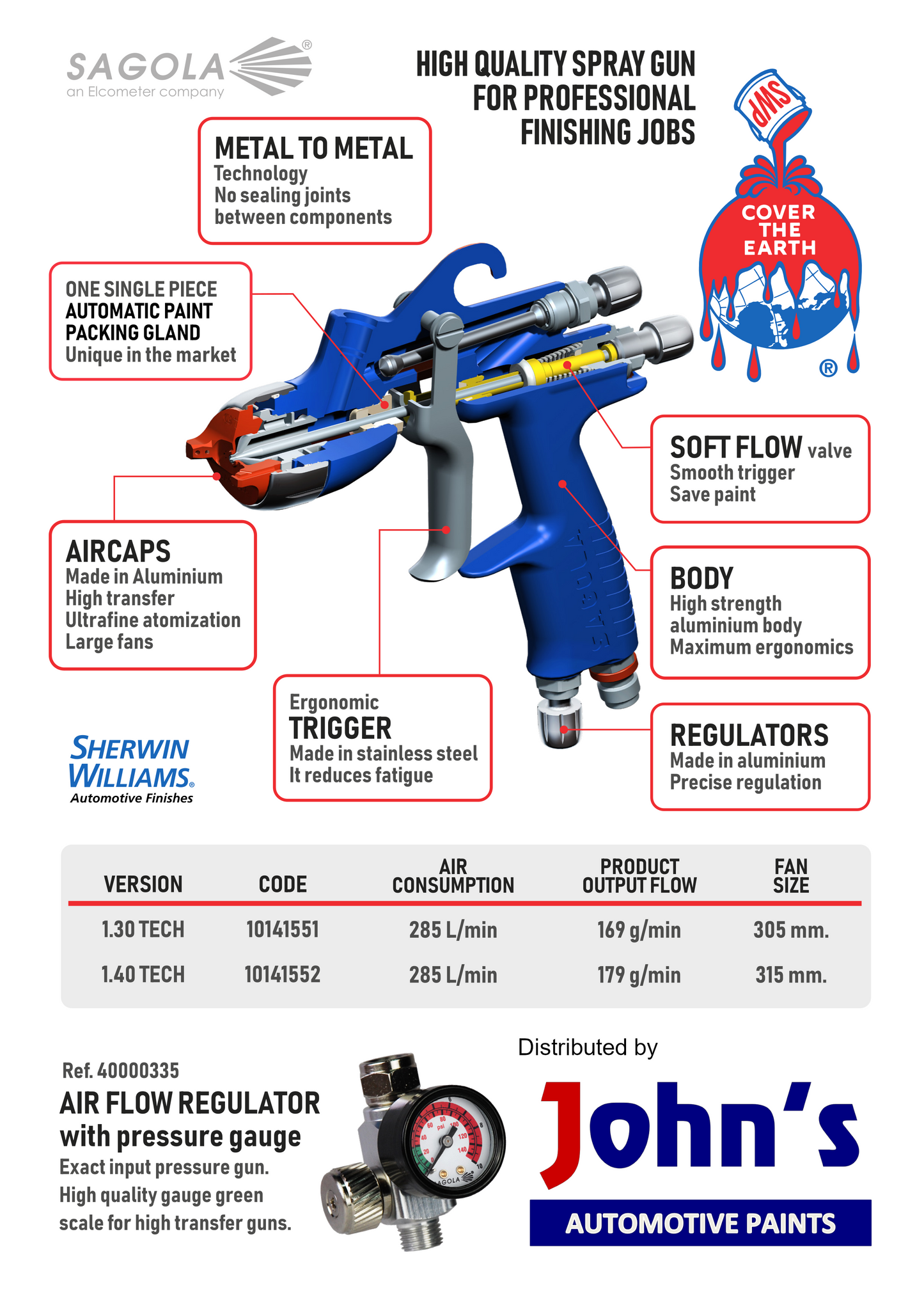 Sagola Spraygun 3300 GTO 1.3 mm Sherwin Williams Special Edition