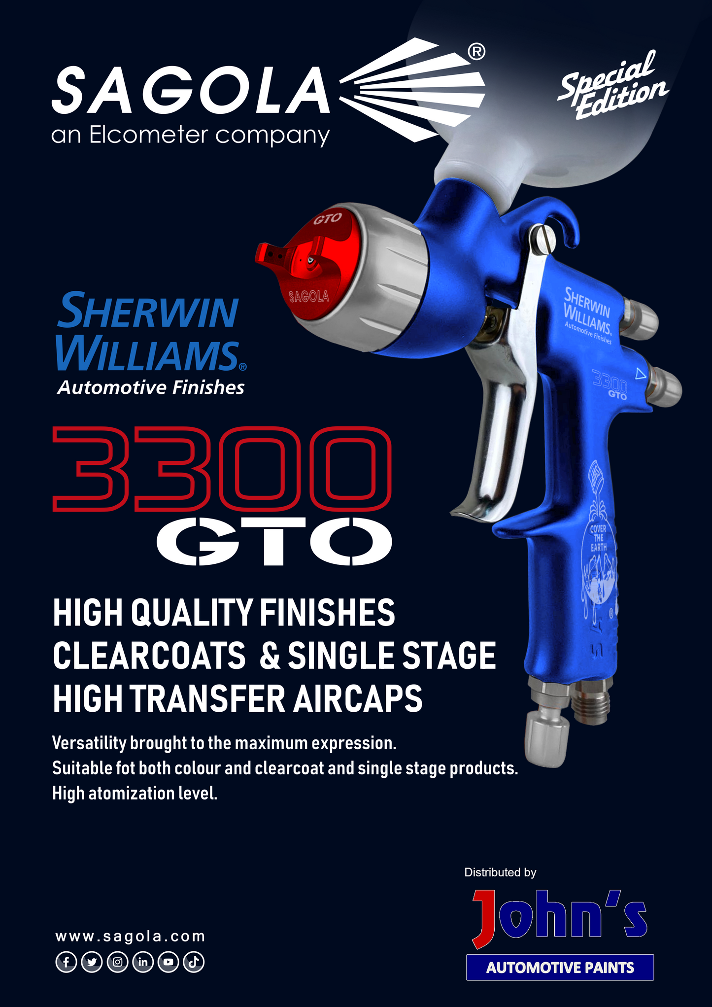 Sagola Spraygun 3300 GTO 1.3 mm Sherwin Williams Special Edition